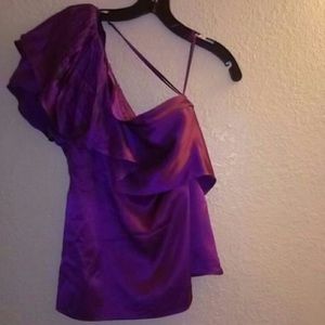 BCBGMAXAZRIA Silk One-shoulder Ruffle Top